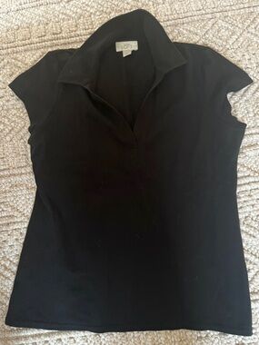 LOFT Black Cap-Sleeve Polo Tee